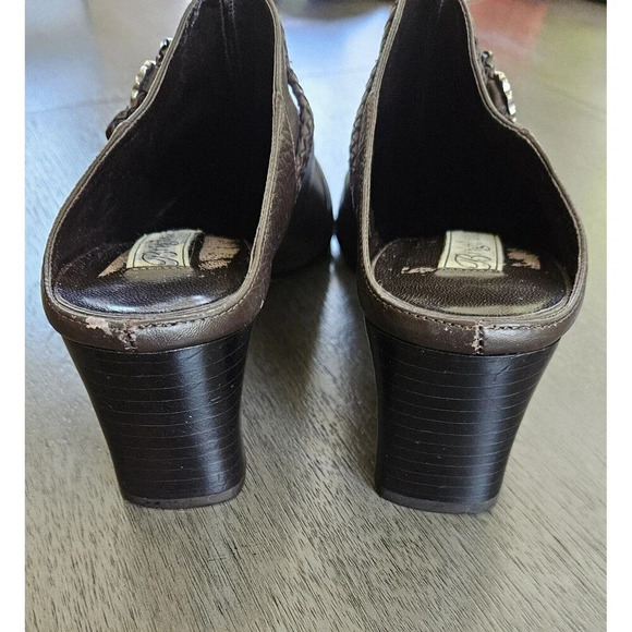 Brighton Twist Brown Leather Slip On Mules Heel Shoes Size 9.5 Pointed Toe - Picture 6 of 8